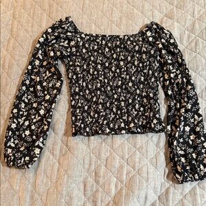 Old Navy Black Floral Smocked Blouse